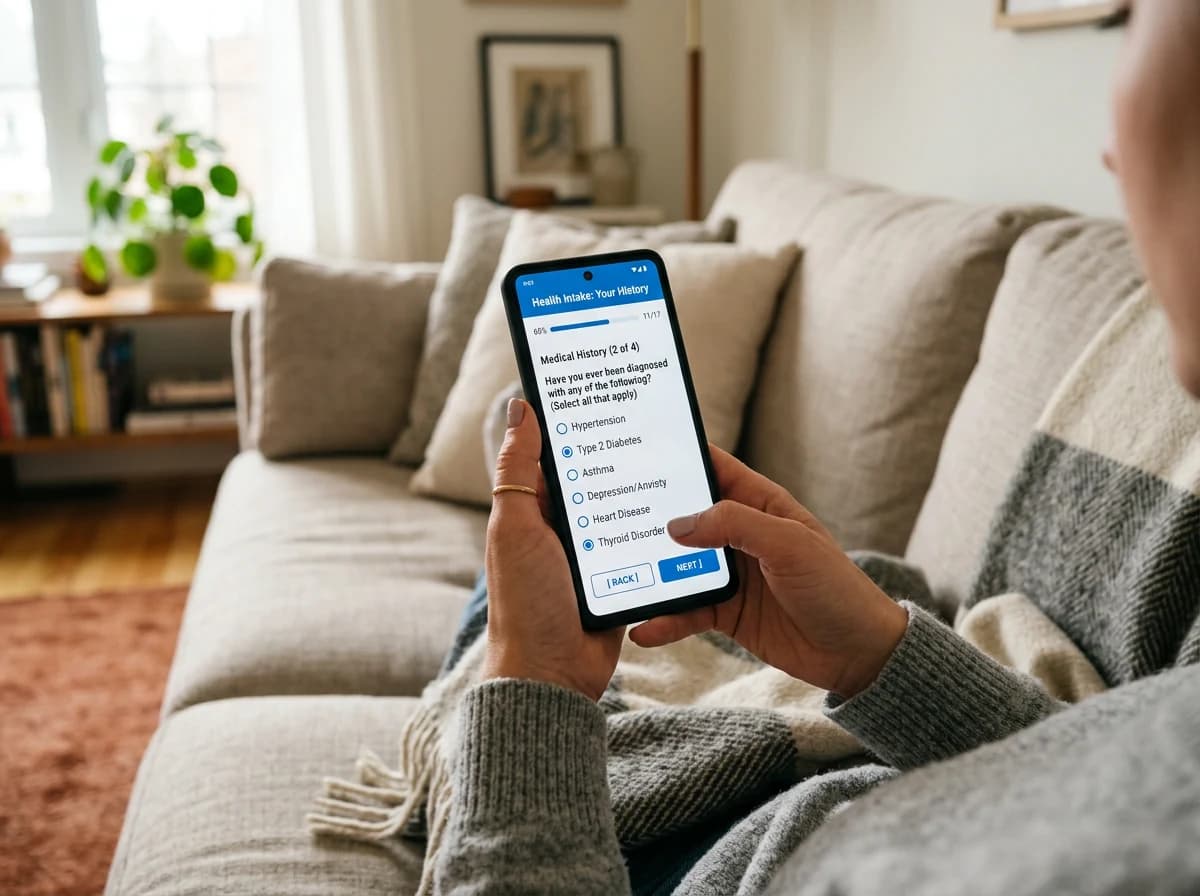 Completing the Affinity Direct health intake form online on a phone