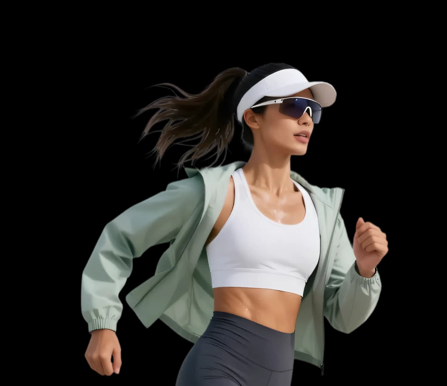 A woman out for a morning run in athletic wear